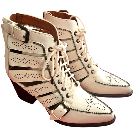 Coach cream colored cutout Buckles  boots size 9B - Picture 1 of 8